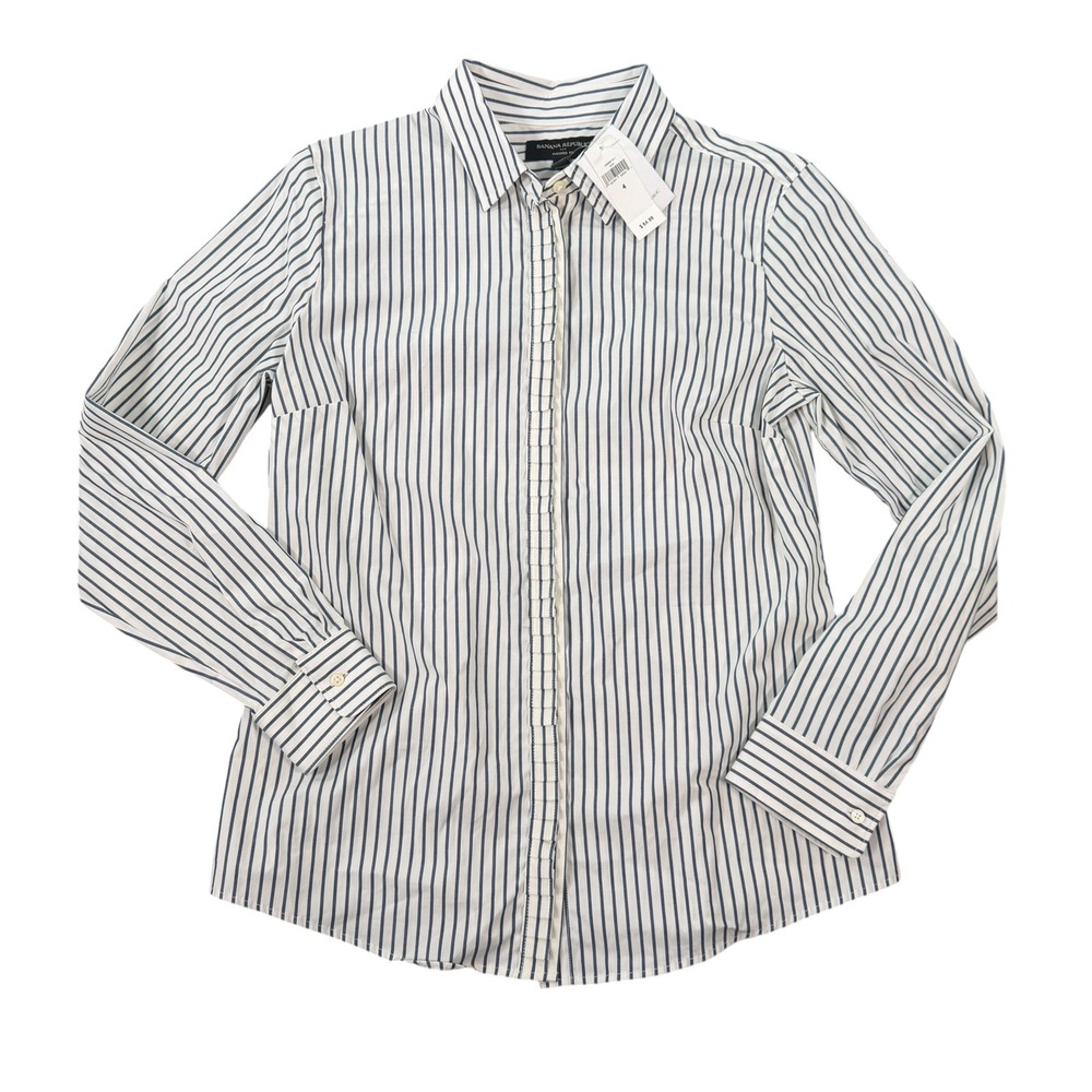Banana Republic Womens Tailored Fit Striped Ruffle Button Up Shirt Size 4